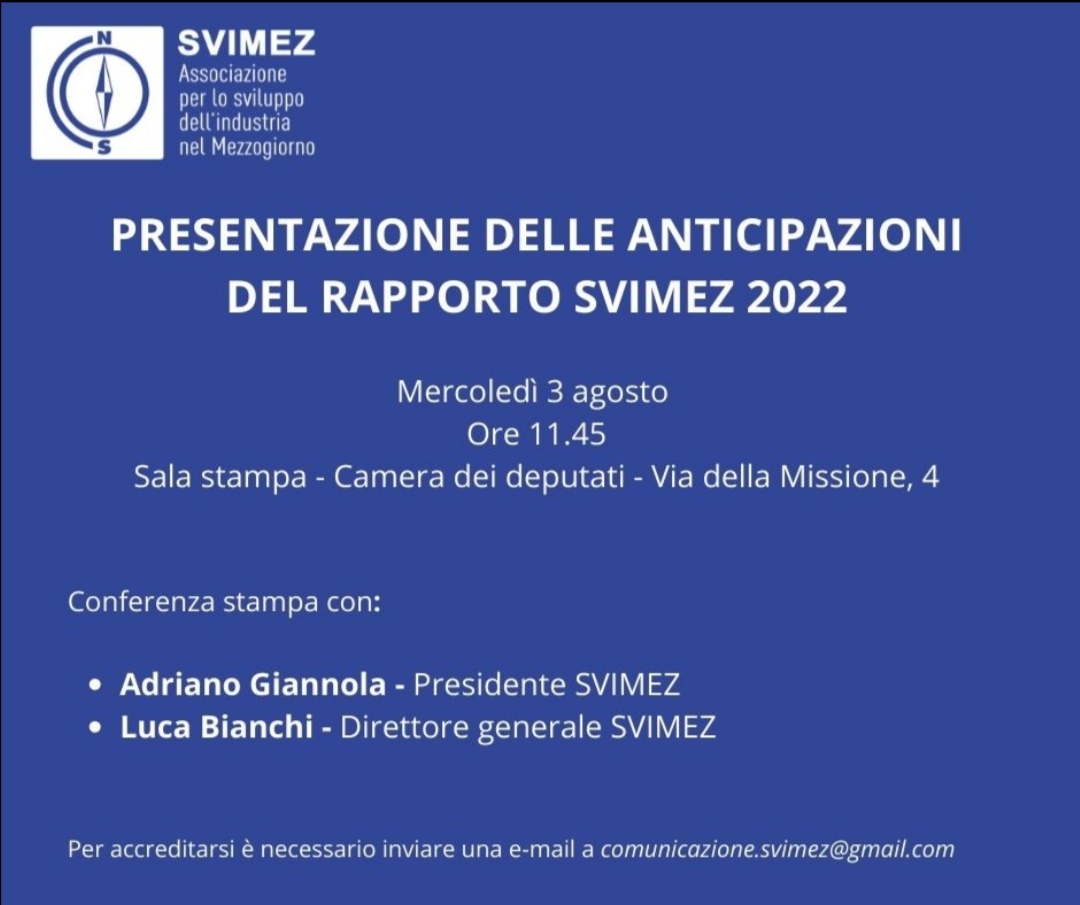 Presentazione delle anticipazioni del rapporto Svimez 2022